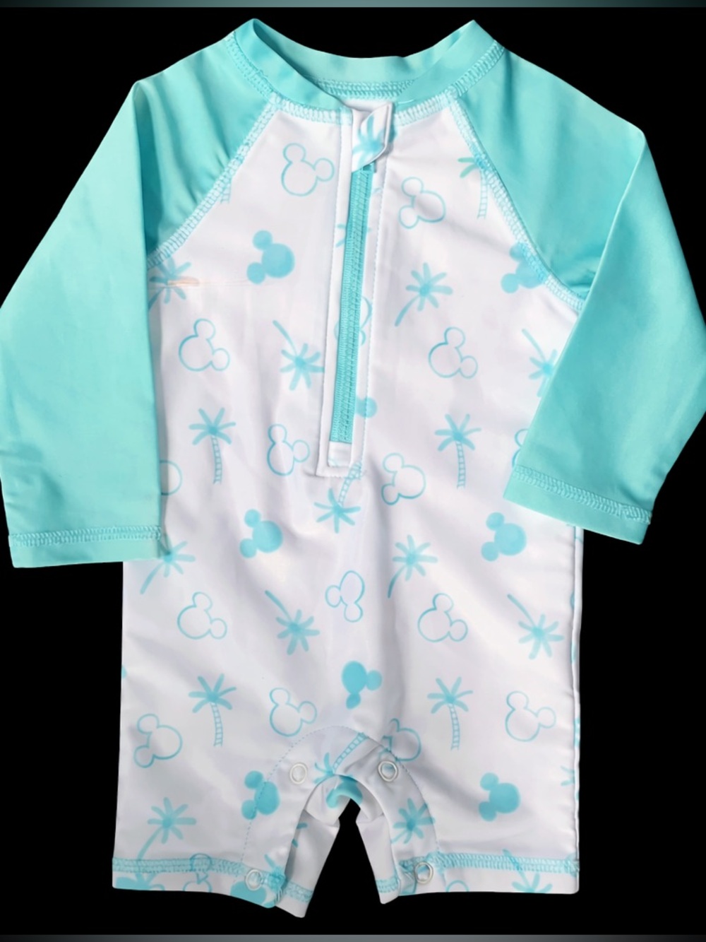 Disney Kids Long-Sleeve Rashguard Swimsuit - Aqua & White